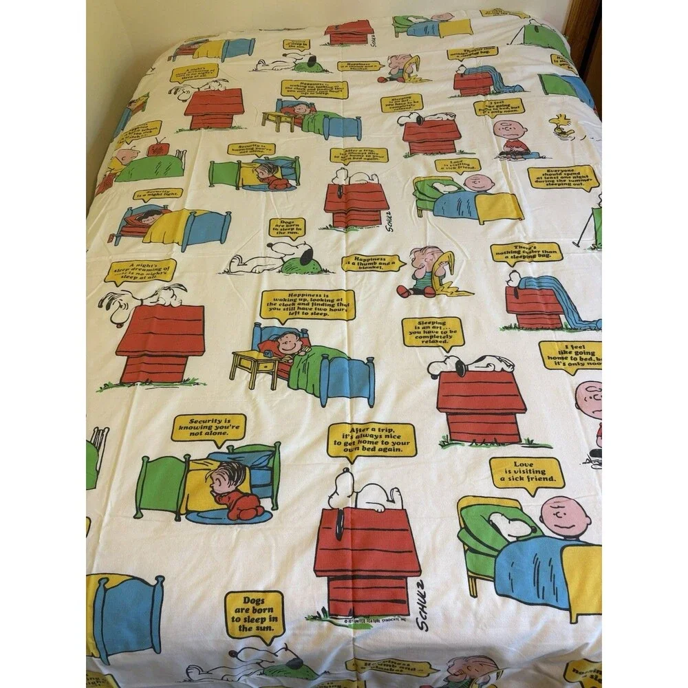 Vintage 1971 Peanuts Snoopy Charlie Brown Single Bed Flat Sheet JCPenney Muslin